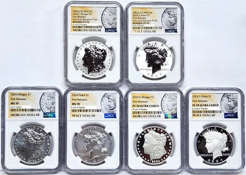 6枚セット 2024年 モルガン・ピース シルバードル NGC MS PF RP 70 FR MP