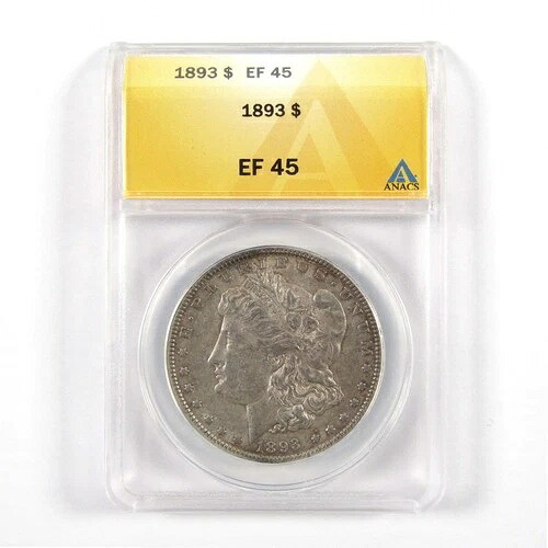 1893年 モルガン・ダラー EF 45 ANACS 90% シルバー 1ドルコイン SKU:I10445｜WORLD RESOURCE【KING店】