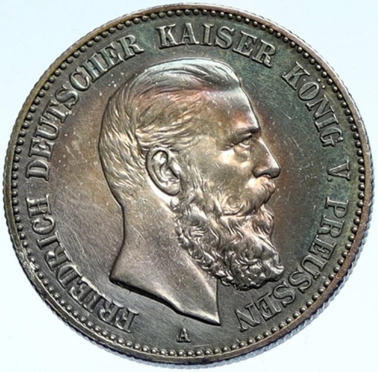 1888年 プロイセン ドイツ国王フリードリヒ3世 アンティーク オールドシルバー 2マルクコイン i99645