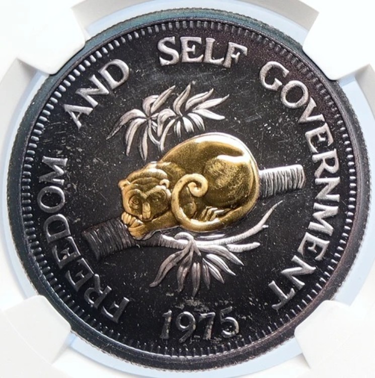 1975年 ソロモン諸島 エリザベス2世 クスクス プルーフ 金箔銀貨 30ドル NGC i105925｜WORLD RESOURCE【KING店】