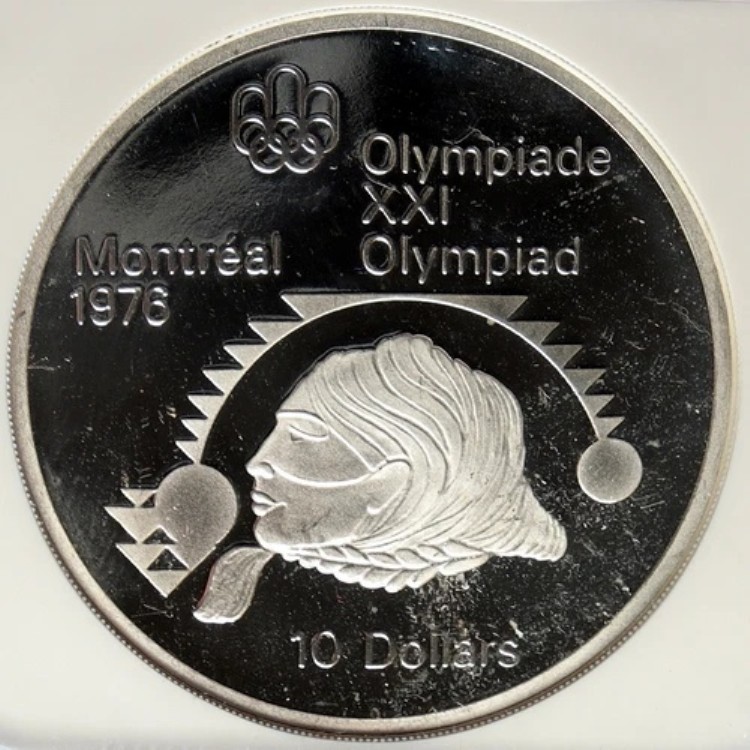 1975年 カナダ エリザベス2世オリンピック モントリオール砲丸投げ プルーフ銀貨 10ドル i99073
