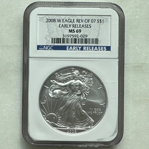 2008年 W バーニッシュド シルバー イーグル NGC MS69 2007年初期リリースラベルの裏面|WORLD RESOURCE【KING店】