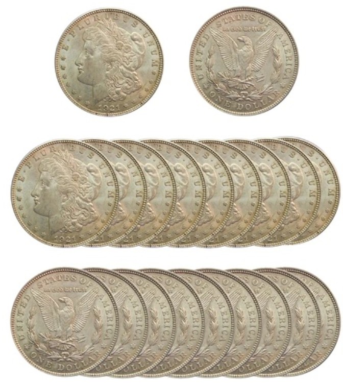 1921年 モルガン シルバー ダラー ロール - XF ロット 20枚入り US コイン｜WORLD RESOURCE【KING店】