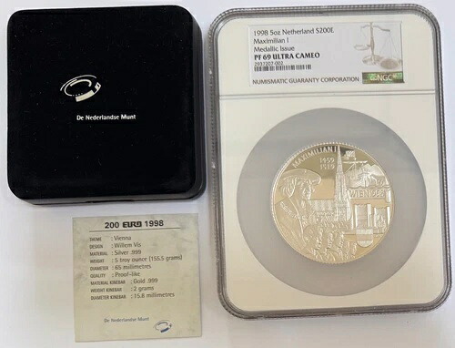 1998年 オランダ 5オンス バイメタル ウィーン・マクシミリアン1世 NGC PF-69 UCAM|WORLD RESOURCE【KING店】