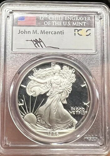 1986-S $1 PCGS PR70-DCAM イーグルサイン入り ジョン・マーカンティ 第14代造幣局長 - C氏