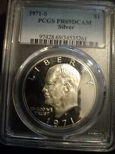 1971-S プルーフシルバー アイク・アイゼンハワー ドル PCGS PR-69 CAM