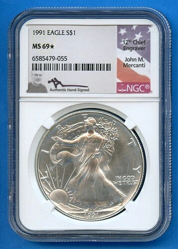 1991 P MS69* スター ASE アメリカン シルバー イーグル $1 米国造幣局 1991-P MS-69* マーカンティ｜WORLD RESOURCE【KING店】