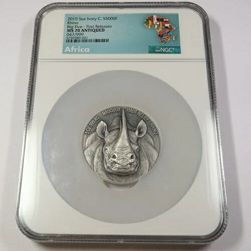 2019 NGC MS70 アンティーク - コートジボワール - 5オンス シルバー ライノ コイン #46490V｜WORLD RESOURCE【KING店】