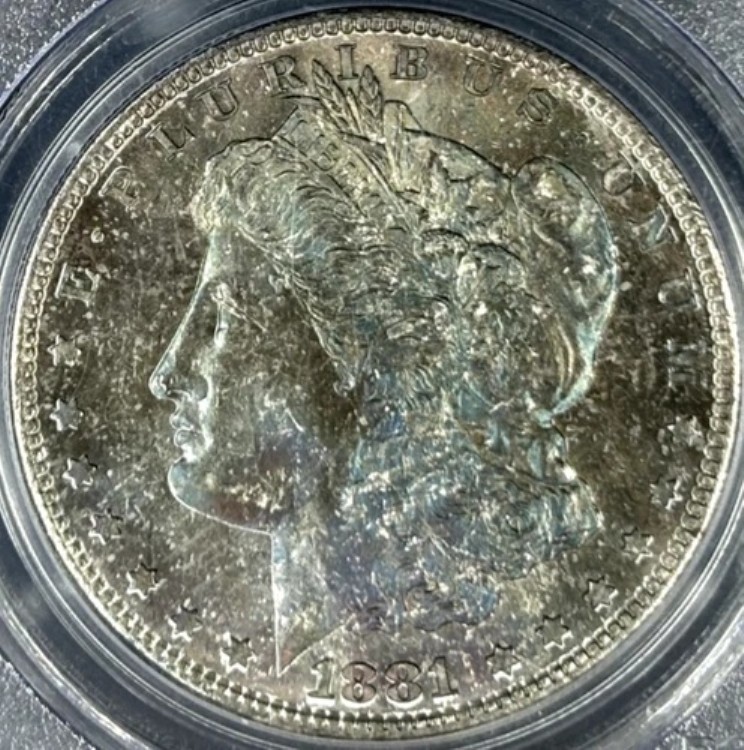 1881-S 1ドル モルガン・ダラー PCGS MS65 鮮やかなブルー、ディープグリーン、大胆なパープルトーンの宝石|WORLD RESOURCE【KING店】
