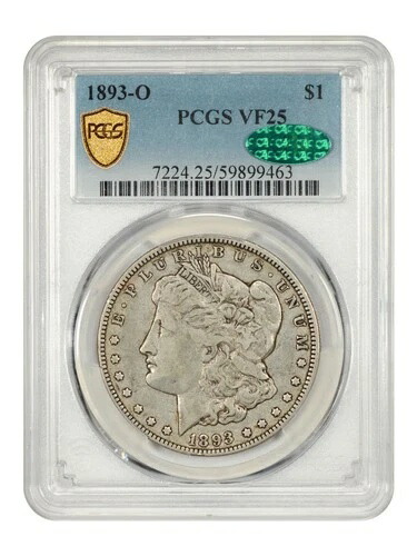 1893-O $1 PCGS/CAC VF25 - モルガン・ダラー - 希少な日付