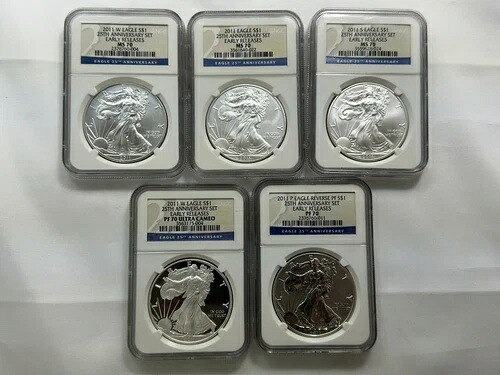 2011年 アメリカン シルバー イーグル 25周年記念 5枚セット NGC ER MS70 PF70 UCAM