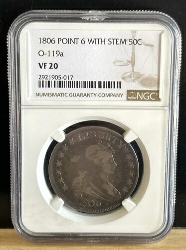 1806年 ドレープバストハーフドル 50セントポイント6 ステム付き VAM O-119a PCGS VF20