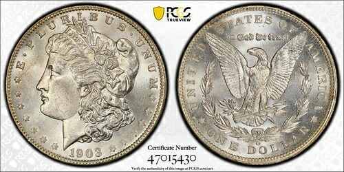 1903年 O モルガン銀貨 $1 PCGS MS 62
