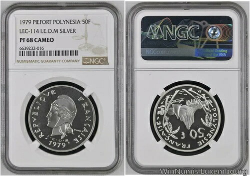 FF0160 トップポップ フランス領ポリネシア 20フラン ピエフォール 1979年 シルバー NGC PF67 カメオ
