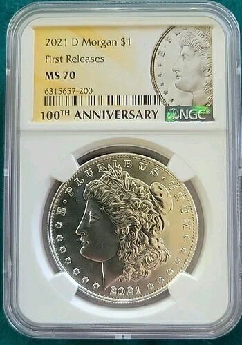 2021年 D モルガン シルバー ダラー NGC MS 70 ファーストリリース、OGP & CoA
