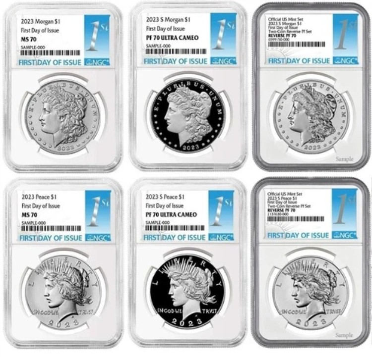 2023年 (P, S) 6枚セット $1 モルガン＆ピース FDOI NGC MS70 PR70 PF70 初日発行