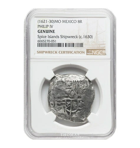 フェリペ4世のコイン - コブ 8 レアル Mo-D メキシコ - NGC - 難破船 スパイス諸島