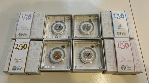 2016年ロイヤルミント ピーターラビット ビアトリクス・ポター シルバー プルーフカラー 50ペンスコインセット x 4｜WORLD RESOURCE【KING店】