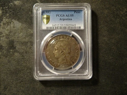 1882 ペソ PCGS AU 55 アルゼンチン PQ ペソ シャープ ディテール SLABZ
