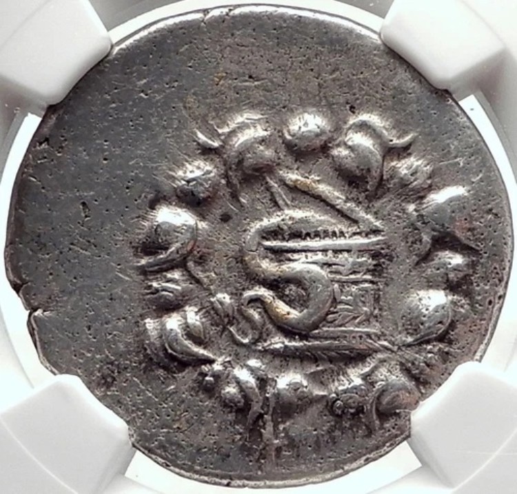 イオニアのエフェソス 紀元前102年 ギリシャキストフォロス テトラドラクマ銀貨 NGC i73695