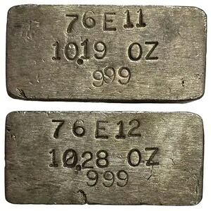 1976年 工業用シルバー 10.19 & 10.28 トロイオンス .999 ファインコンセキューティブバー