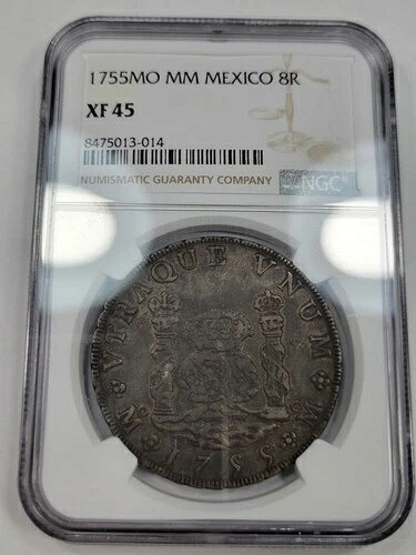 1755年 メキシコ シルバー 8レアル NGC XF45 ピラードル オリジナル ナイス *K122