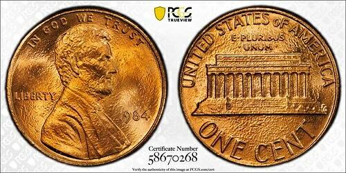1984年 PCGS MS68RD FS-101 レッド DDO ダブルダイ オバース ダブルイヤー リンカーンセント