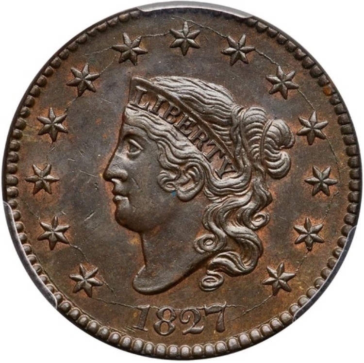 1827 N-9 R-3 PCGS MS 60 BN マトロンまたはコロネットヘッド ラージセントコイン 1セント|WORLD RESOURCE【KING店】