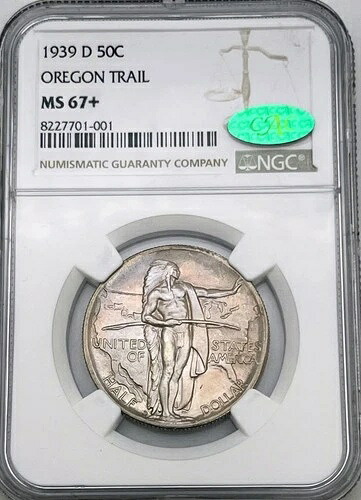 1939 D オレゴン トレイル記念ハーフ ドル 50C NGC MS67+ CAC グリーン ビーン ストリート...