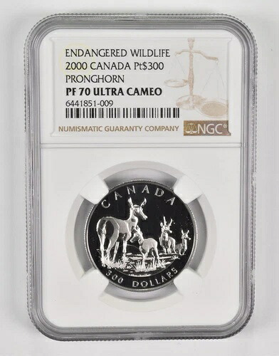 PF70 UCAM 2000 カナダ 300ドル プラチナ - プロングホーン - 絶滅危惧野生生物 NGC *0090