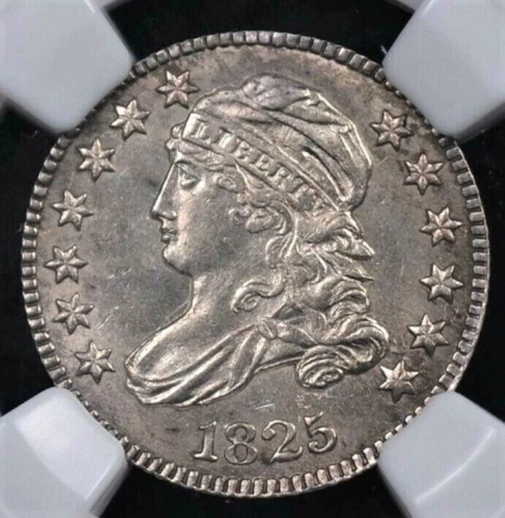 1825年製 キャップ付き胸像 10セント硬貨 NGC MS 63 クリーム色の鮮明な白色
