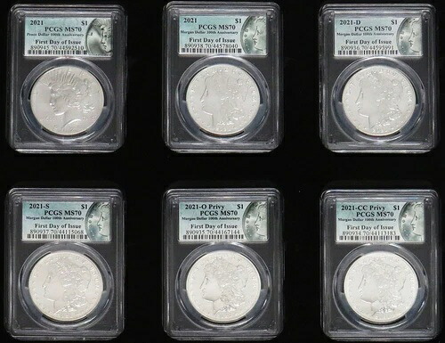 2021年 モルガン・ピース・ドル シルバー 6枚セット PCGS MS 70 FDOI 発行初日｜WORLD RESOURCE【KING店】 963,655円