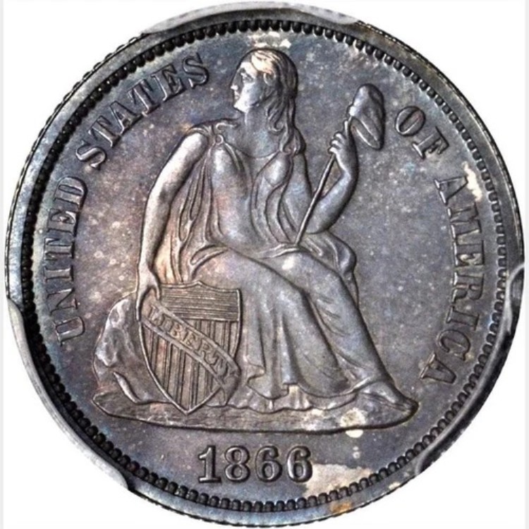 1866年 PCGS PR66 キーデート 座像ダイム 銀貨 10セント｜WORLD RESOURCE【KING店】