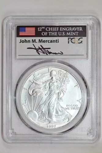 1997年 シルバーイーグル PCGS MS70 マーカンティシグネチャー ファーストストライク｜WORLD RESOURCE【KING店】
