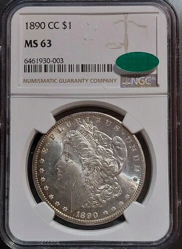 1890-CC モルガン銀貨 1ドル硬貨 鑑定済み: 希少 NGC MS63 CAC カーソンシティ｜WORLD RESOURCE【KING店】