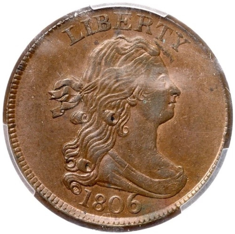 1806 C-4 R-1 PCGS MS 62 BN ラージ 6、ステムドレープバスト ハーフセントコイン 1/2c