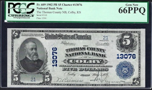 ???? KS 1902 $5 非常に低い S/N:21 ??COLBY、カンザス州?? PCGS GEM NEW 66 PPQ 素晴らしい!