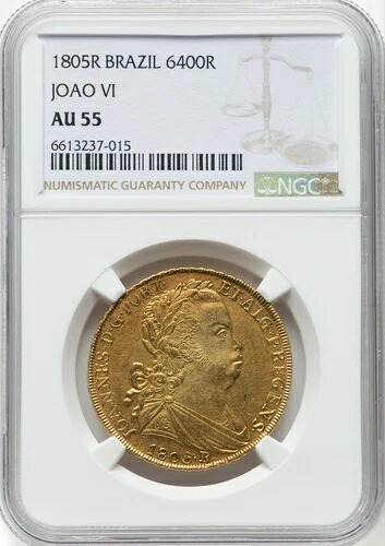 ブラジル 1805 -R ジョアン・プリンス・リージェント 6400 レイス - NGC AU55 - 素晴らしいトーン!