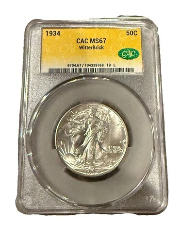 1934年 MS67 リバティウォーキングハーフダラー CAC ウィッターブリックゴールドラベル 50セント WOW