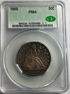 1860 年プルーフ リバティ シーティング ハーフ ドル、64 CAC、素晴らしい色調。｜WORLD RESOURCE【KING店】