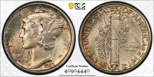 1927-S マーキュリーダイム PCGS MS63 FB｜WORLD RESOURCE【KING店】