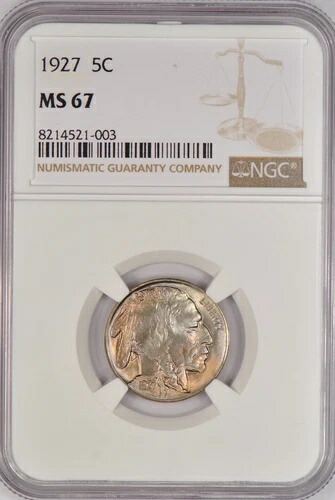 1927年 トーン加工 バッファローニッケル NGC MS 67 トーン加工 コイン ジェム 5C