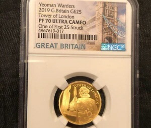 2019年 イギリス 25ポンド金貨 (0.25オンス) ヨーマン・ワーダーズ・タワー ロンドン PF70 1ST 25 #1M