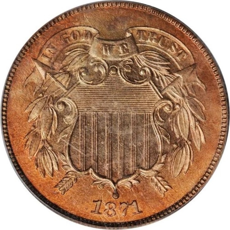 1871年 PCGS PR65 RED ダブルダイ 表面 プルーフ 2セント - 発行枚数 960枚 - 2セント硬貨｜WORLD RESOURCE【KING店】