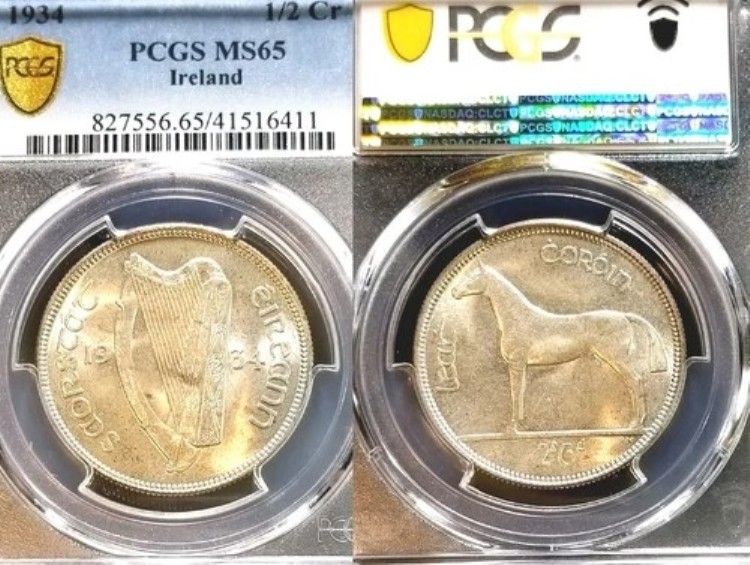 アイルランド 1934 ハーフ クラウン、Rare Gem BU、PCGS 65、Beauty Semi Key Date、Small Pop。｜WORLD RESOURCE【KING店】