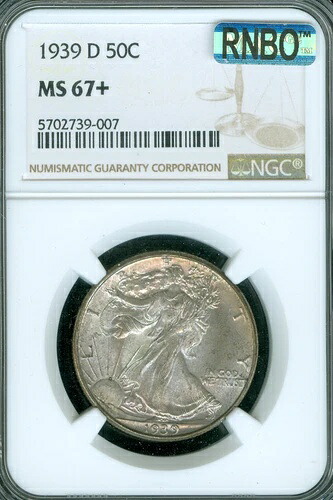 1939 D ウォーキング リバティ ハーフ ダラー NGC MS67+ 2ND 最高級 MAC RNBO レインボー。