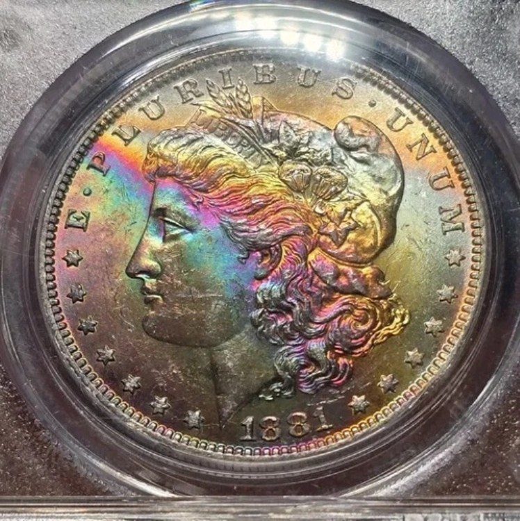 1881 O モルガン・ダラー PCGS MS63 OGH 2.2 レインボートーン ビースト ハードデイト カラー