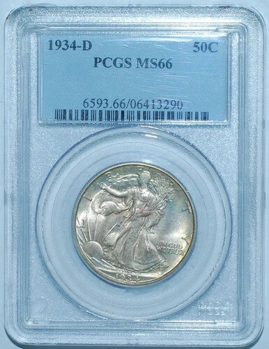 1934年 D PCGS MS66 ウォーキング・リバティ・ハーフダラー