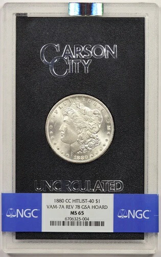 1880-CC VAM-7A Rev 78 Hitlist-40 モルガン $1 MS 65 NGC GSA ホードボックス COA Pop 20/11