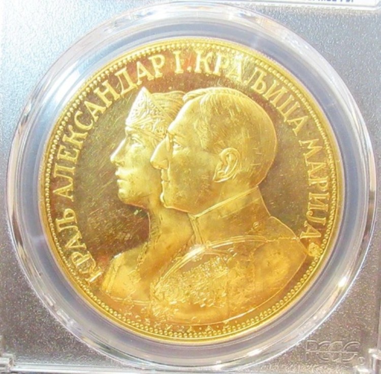 ユーゴスラビア 1931年 金貨 4ドゥカット 剣 カウンターマーク KM-14.1 PCGS MS-62